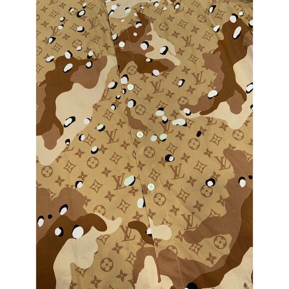 Louis Vuitton Desert Camo DNA Long Sleeve Logo Monogram Button Up Down Shirt S - Picture 6 of 16
